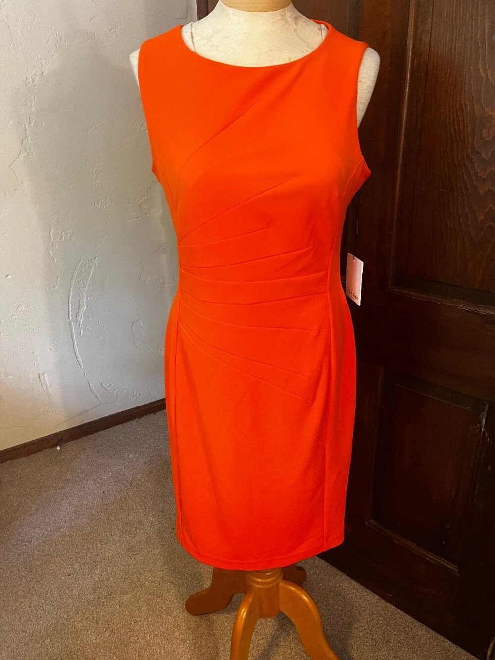 NWT Calvin Klein Orange Ruched Pleated Sheath Dress Size 10 - Picture 11 of 14